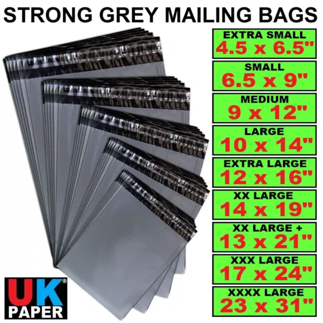 Grey Mailing Postage Bags Mixed Sizes Large Strong Poly Plastic Postal Self Seal