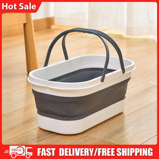 Car Wash Bucket with Wheel Collapsible Bucket for Fishing Camping (Grey)