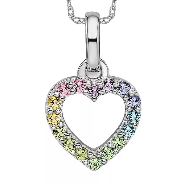 925 Sterling Silver Rainbow Crystals Heart Necklace Charm Pendant
