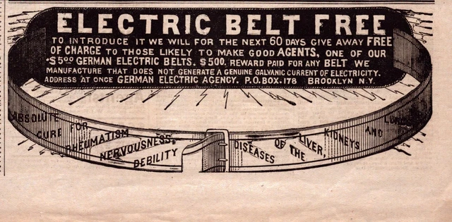 1888 Electric Belt Cures Nervousness Liver Kidney Lung Disease German Print Ad