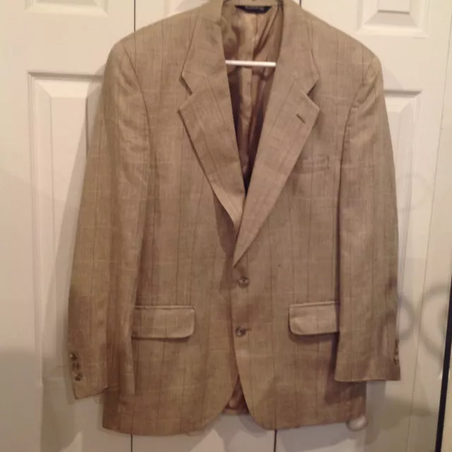 Burberry 2 Button Blazer Jacket Beige Plaid Pure Silk size US 46