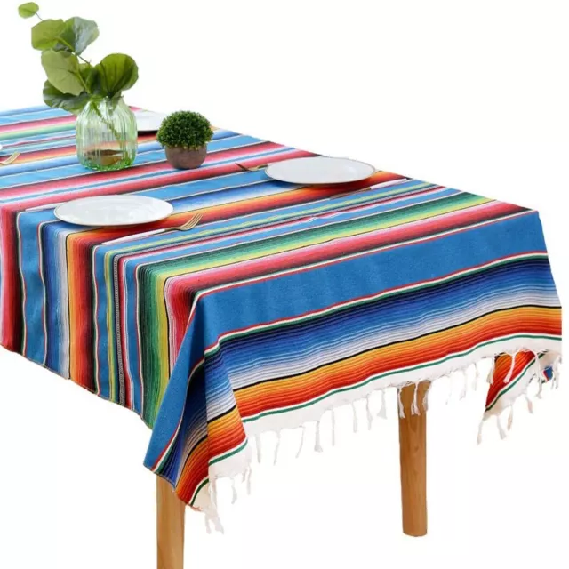 Large Cotton Mexican Serape Blanket Tablecloth Throw Yoga Picnic Rug Party Decor