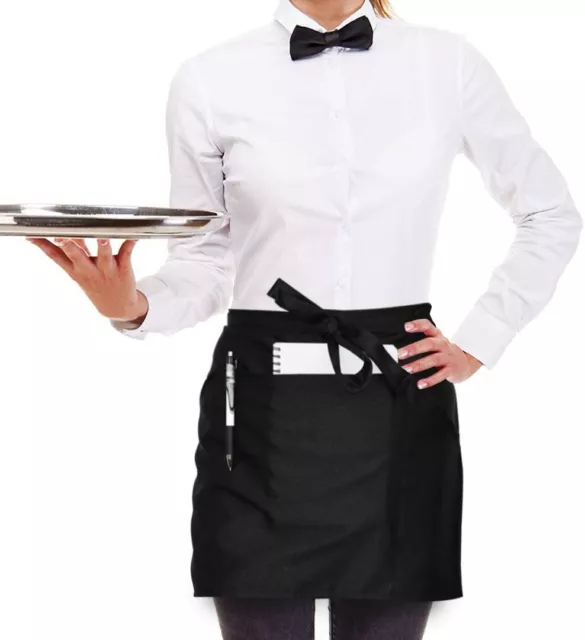 3 x Tablier De Serveuse Professionnel Noir Imperméable Pour Femmes Avec Poches 2