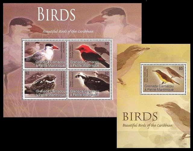 Birds Yellow green vireo, Osprey, Tern, Nighthawk, Grenada Gr. 2007 MNH MS+SS
