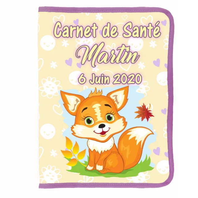 protege carnet de sante renard avec lien fermeture personnalise prénom réf 47