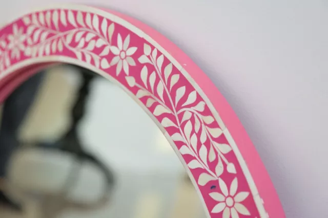 Round Mirror Bone Inlay Handmade