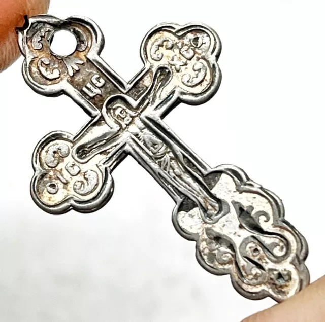 1700-1800’s Russian Byzantine Silver Cross Pendant Artifact Europe Orthodox : B