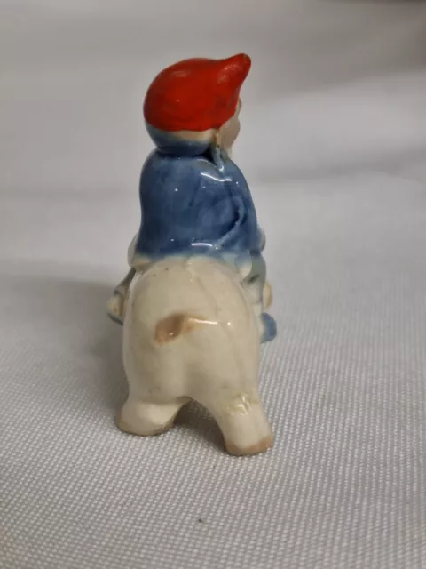 WADE.  WHIMSIE.  LEPRECHAUN Wearing A Red Hat Riding A Pig. 4.5 cm 2