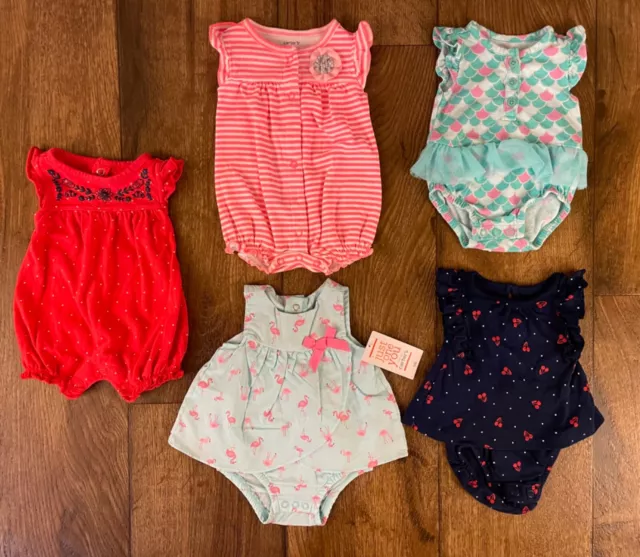 Carters Baby Girl Clothes Lot Newborn Rompers Outfits Flamingo Mermaid Bundle