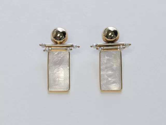 ​​Donna Chambers Mother of Pearl and Yellow Gold Earrings