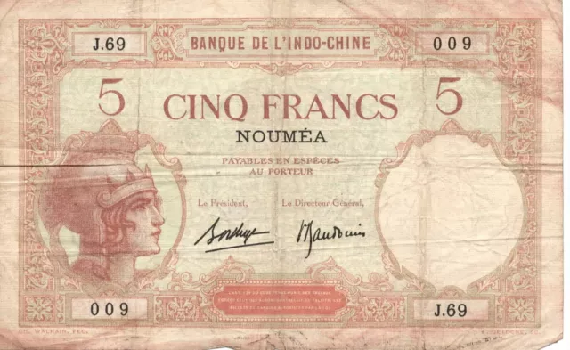 New Caledonia (Noumea) 5 Francs ca. 1926 Well Circulated Banknote Paper Money