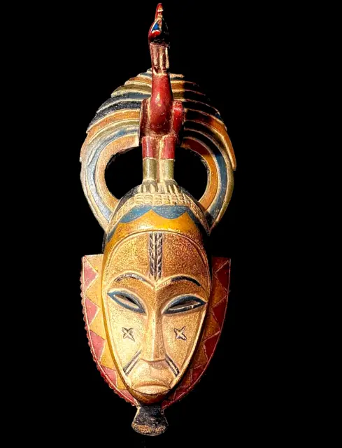 African mask antiques tribal Face vintage Wood Carved baule guro female-6637