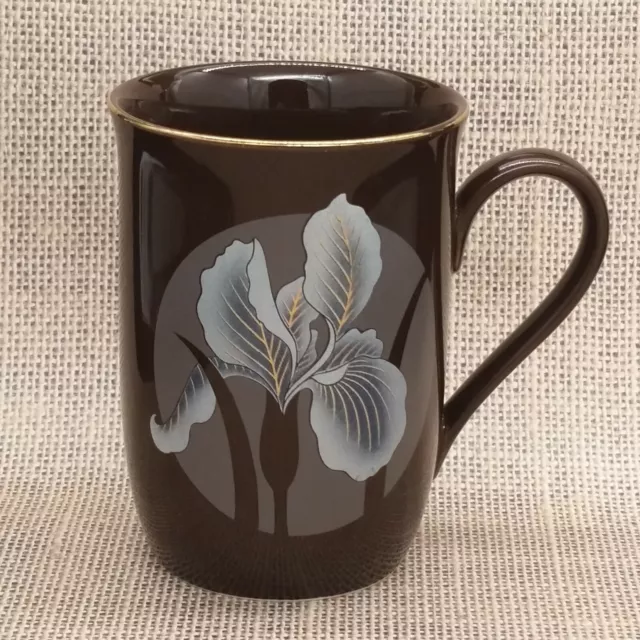 Vintage Otagiri Japan Iris Mug Brown Silver White Gray Flower Gold Trim Rare