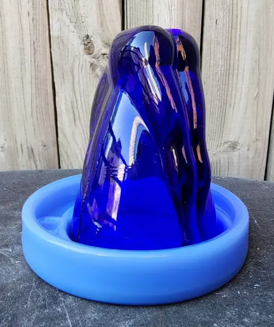 McKee Style Bottoms Up Cobalt Blue Shot Glass Cup & Blue Art Glass Coaster
