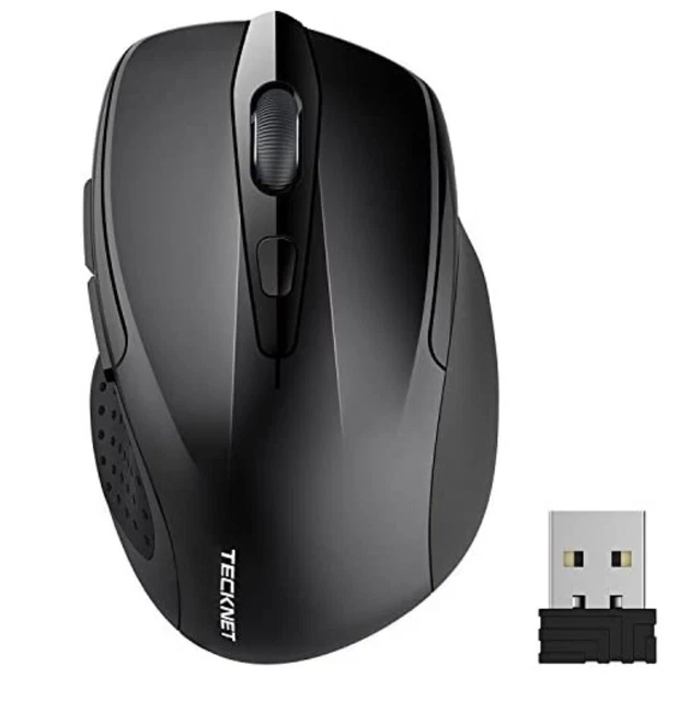 TECKNET Wireless Mouse Pro 2.4G Black USB Cordless Optical PC Computer Laptop M3