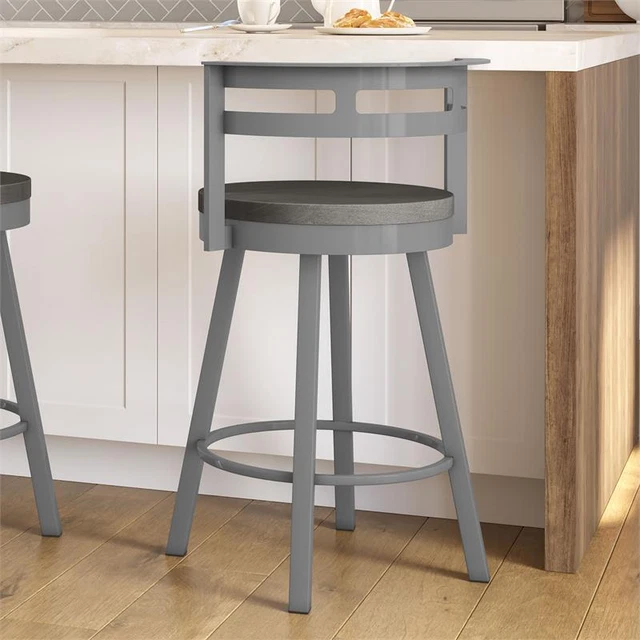 Amisco Vector 30 In. Swivel Bar Stool - Grey Distressed Wood /Metallic Grey