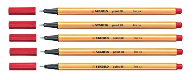 5 x Stabilo Point 88 Fineliner Faserschreiber 0,4 mm, rot