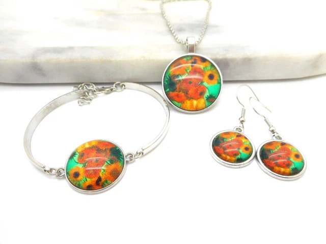 New "Sunflowers" Vincent VanGogh Necklace Set Paintings Art Teachers Delight