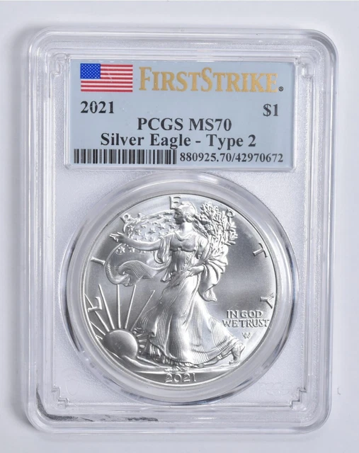 MS70 2021 American Silver Eagle Type 2 First Strike PCGS Flag Label *0547