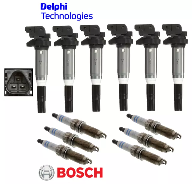 Ignition Coil + Spark Plug Double Platinum (6sets) Bosch Delphi OEM for BMW M