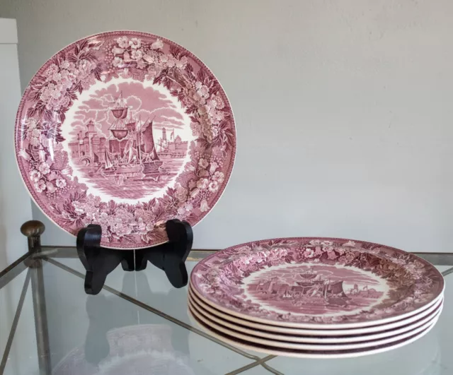 Vintage Wedgwood Plum Red Ferrara Etruria Transferware Dinner Plate 10" EUC