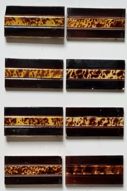 8 Reclaimed Antique 3"x 6" Victorian Tiles Pilkington circa 1900s