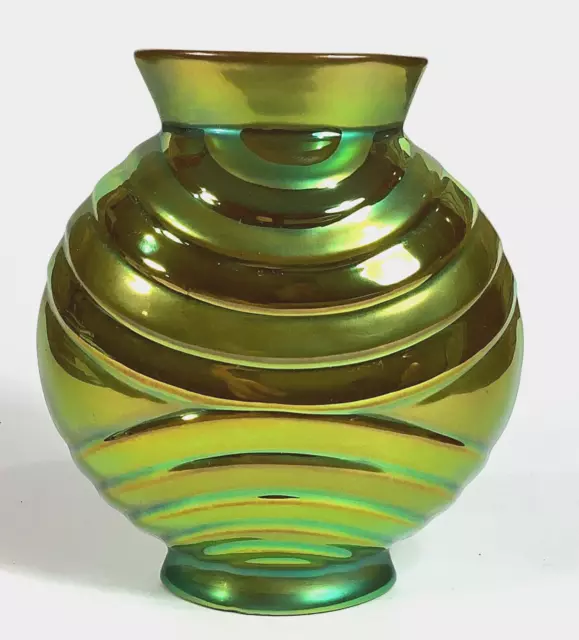 Zsolnay Eosin Iridescent Green Glazed 5” Vase, Art Nouveau