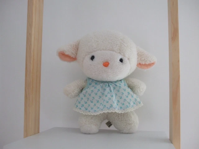 Vintage  Peluche Doudou Agneau  Mouton Blanc  Robe 25 Cm  Ajena Rare