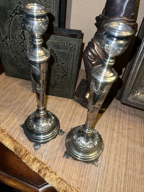 Pair Of Antique Candlesticks French Victorian Silver Plate  Century c 1870