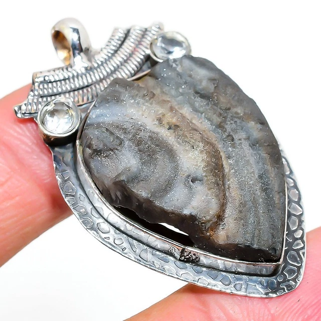 Desert Rose Druzy, Topaz Ethnic 925 Sterling Silver Jewelry Pendant 1.97"