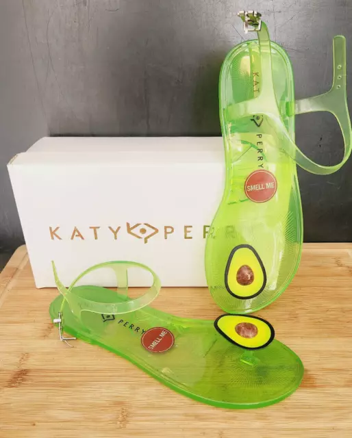 KATY PERRY Worn Once Sz 8 Geli-PVC Avocado Ladies Quirky Sandals KP0070