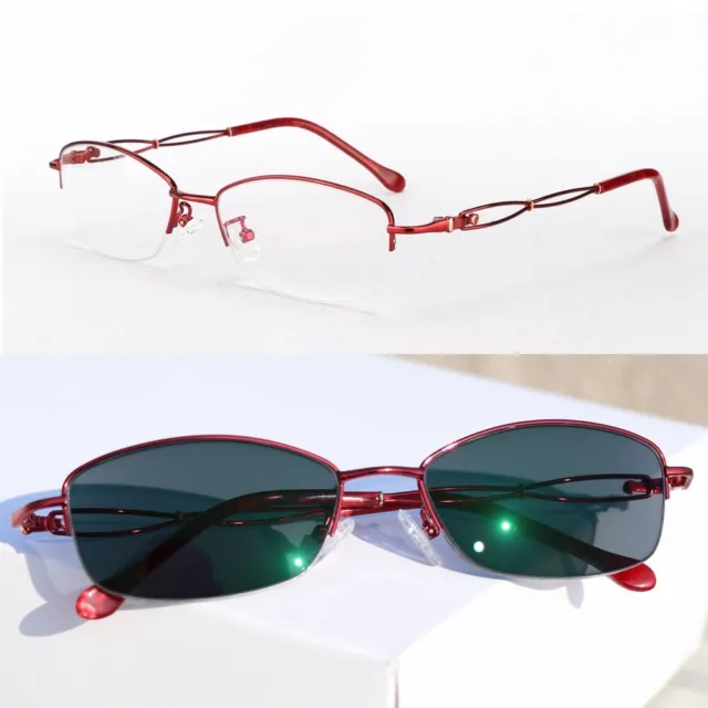 Half Rimless Transition Photochromic Reading Glasses Metal Lightweight Red