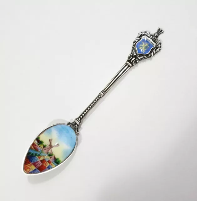 Vintage Netherlands Nederlands 835 Silver Enamel Windmill Souvenir Spoon