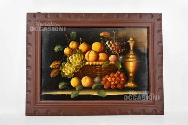 Quadro Con Cornice In Legno Cesto Di Frutta 48x65 Cm