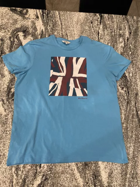Ben Sherman Blue Cotton Mens Graphic T Shirt  UK Union Jack Flag XL
