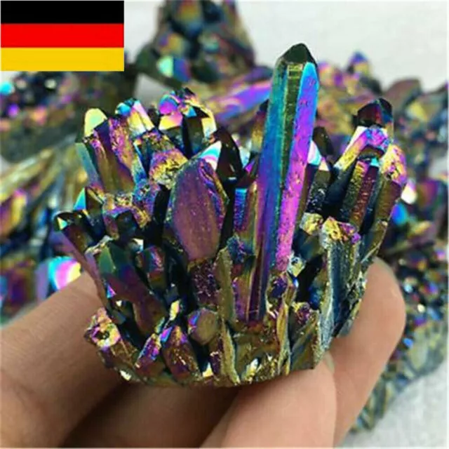 DE 1x Natürlicher Quarzkristall Regenbogen Titan Mineral Cluster Probe Heilstein