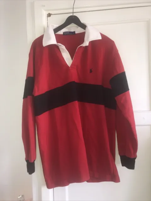 RALPH LAUREN Kids Rugby Polo Shirt 11-12 Years Red Pony Logo Stretch Cotton