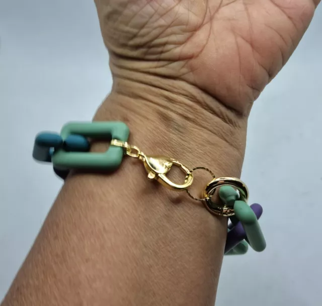 Maxi bracciale a maglie in resina opaca verde e viola, bracciale a catena 3