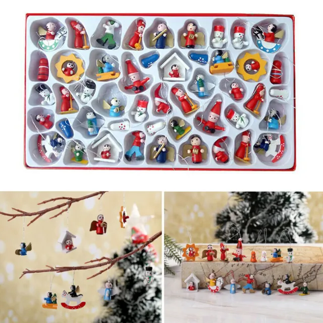 Traditional Wooden Christmas Tree Decor Nativity Hangings Ornaments Xmas Box UK