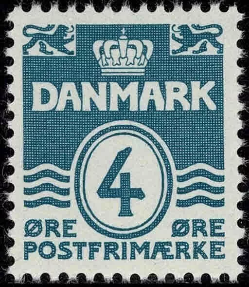 Denmark 1905 -1917 Dull Blue 4 Ore Wavy Lines - Perf 13 - MUH