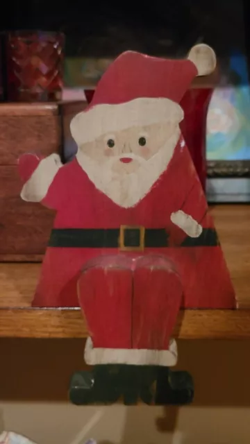 Primitive Handmade Painted Wooden Santa Figurine Shelf Sitter Christmas Decor