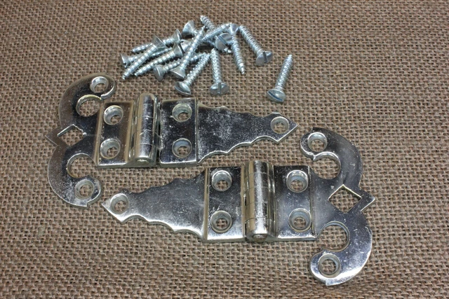 2 Old Icebox Door Hinges Rams Horn Vintage Blanket Chest Chrome Brass 4 1/2"