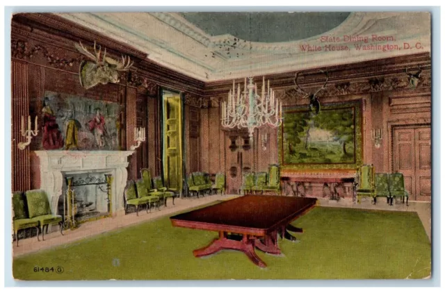 1912 State Dining Room White House Washington DC, Interior View Antique Postcard