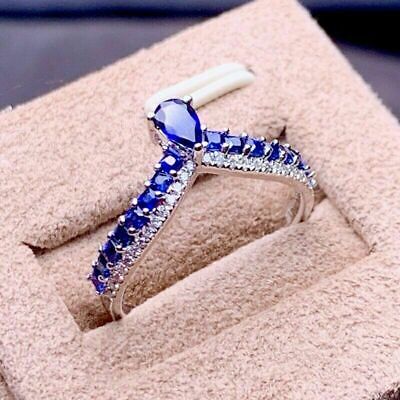 2Ct Pear Cut Blue Sapphire Unique Women's Wedding Band Ring 14K White Gold Over