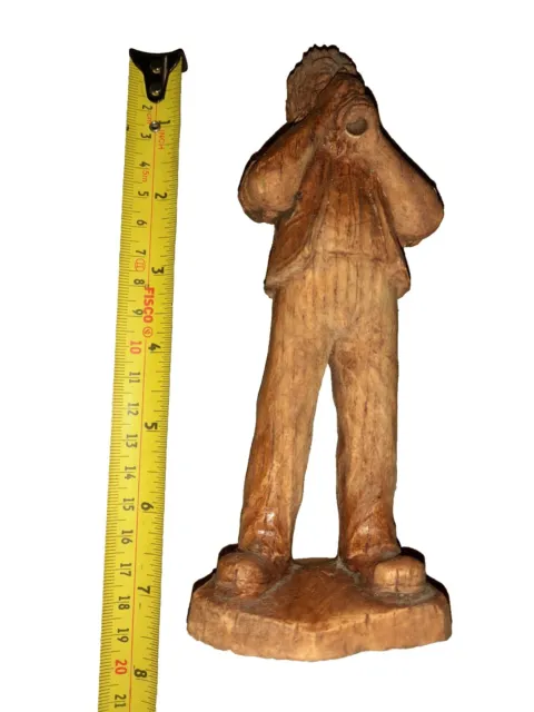 Vintage Antique Wooden Figurine Statue Of A Man Hand Crafted
