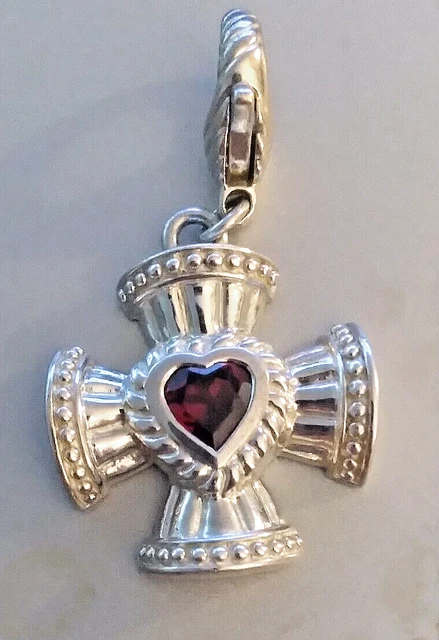 Judith Ripka Sterling Silver Garnet Heart Maltese Cross Pendant Enhancer Judith Ripka Sterling Silver Garnet Heart Maltese Cross Pendant Enhancer