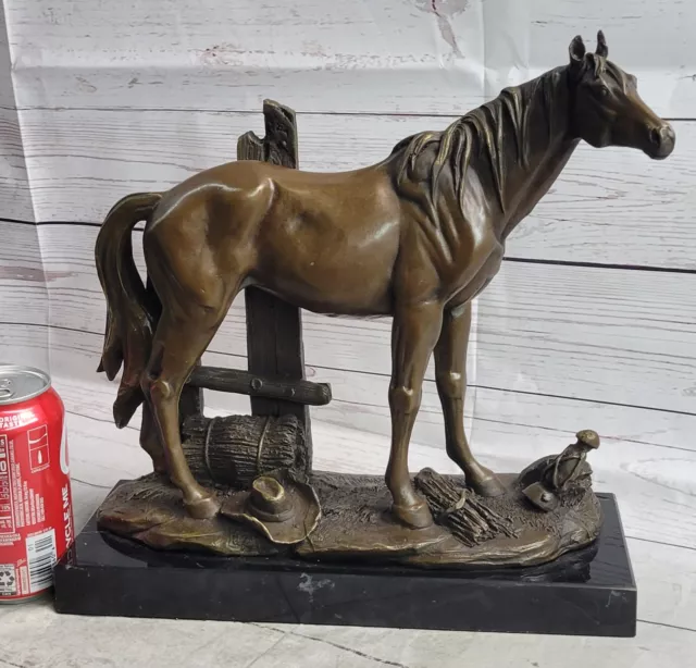 Trimestre Caballo Occidental Silla Cowboy Ranchero Bronce Mármol Estatua Oferta 2