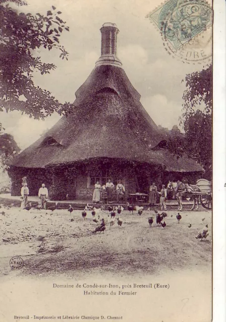 CPA 27 Evreux Breteuil CONDE SUR ITON Chaumière du Fermier Attelage Volaille1905