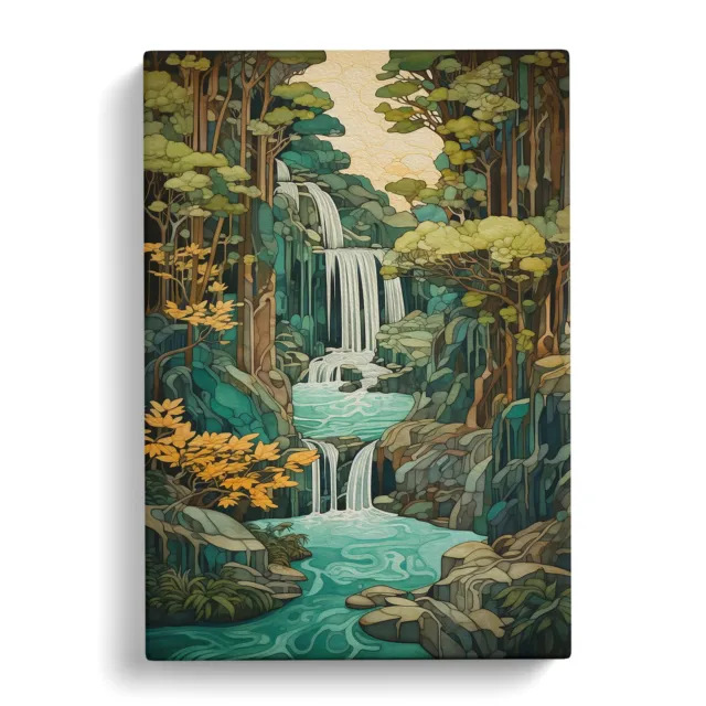 Waterfall Nouveau Canvas Wall Art Print Framed Picture Decor Living Room Bedroom