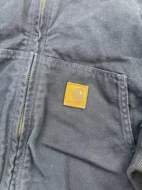 CARHARTT JACKET DUCK Canvas Hooded Thermal Lined Blue - See Pics Of ...